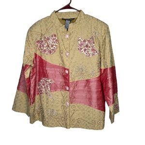 INDIGO MOON Jacket Pink Raw Silk Embroidered Art to Wear 1X